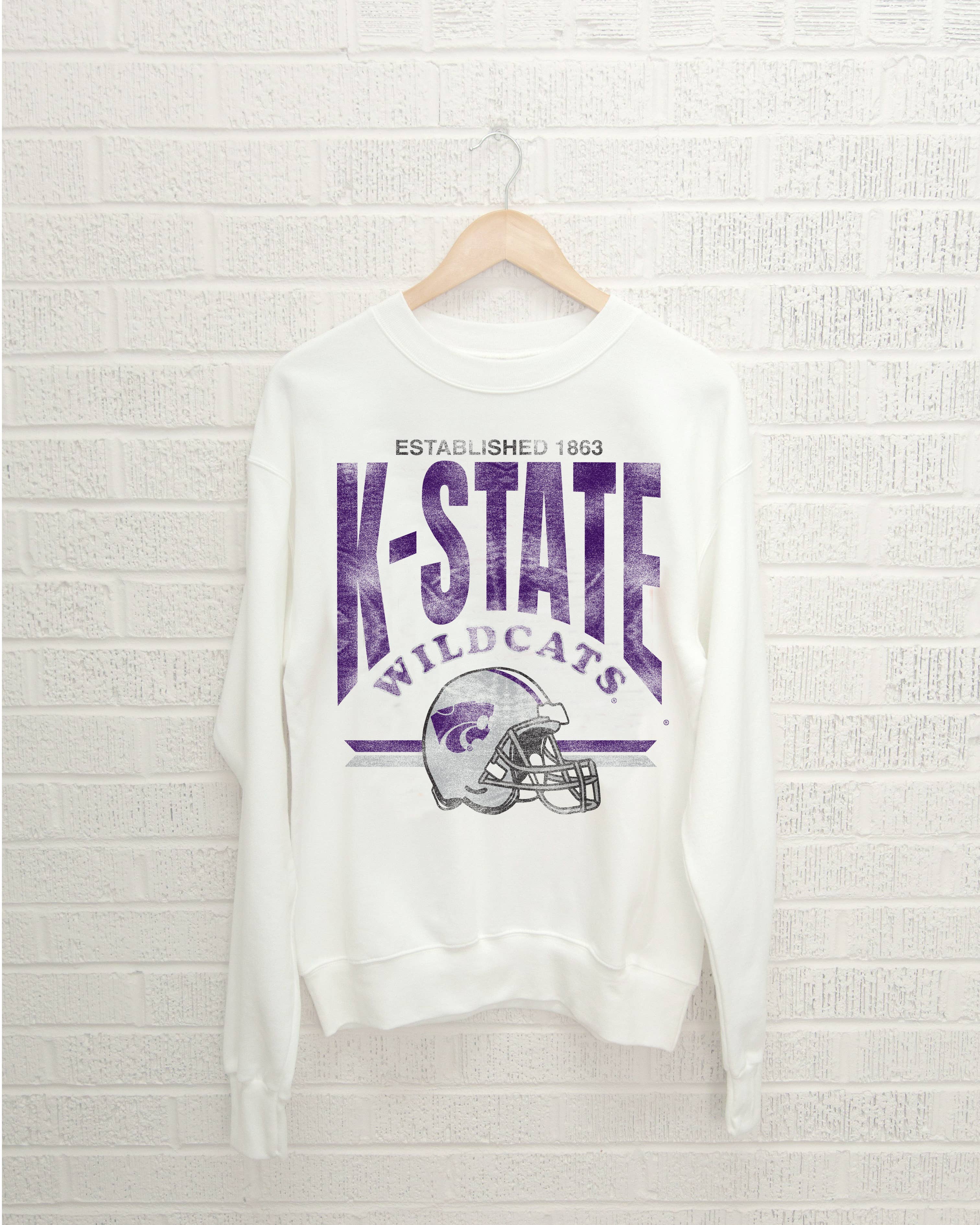 Kansas State Wildcats Est. Helmet White Thrifted Sweatshirt