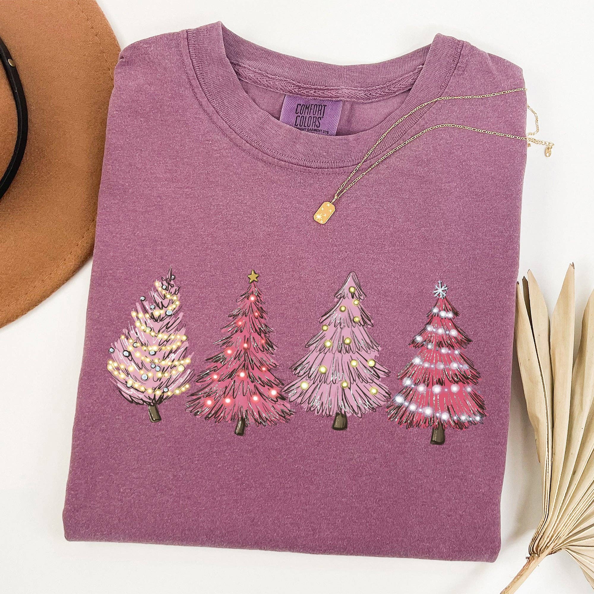 Pink Christmas Trees, Winter, Snow, Santa Tshirt