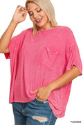 .1212 Plus Washed Ribbed Cuffed Sleeve Top SI-25977