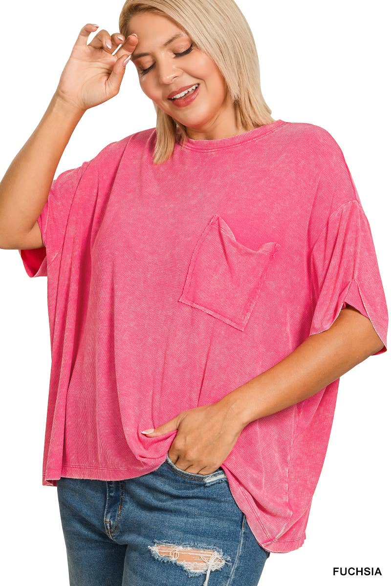 .1212 Plus Washed Ribbed Cuffed Sleeve Top SI-25977