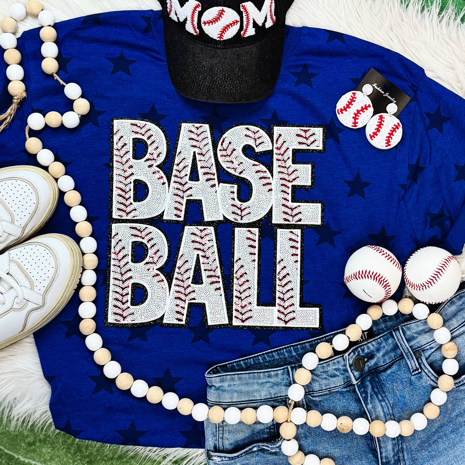 Sequin Baseball Word Star Tee