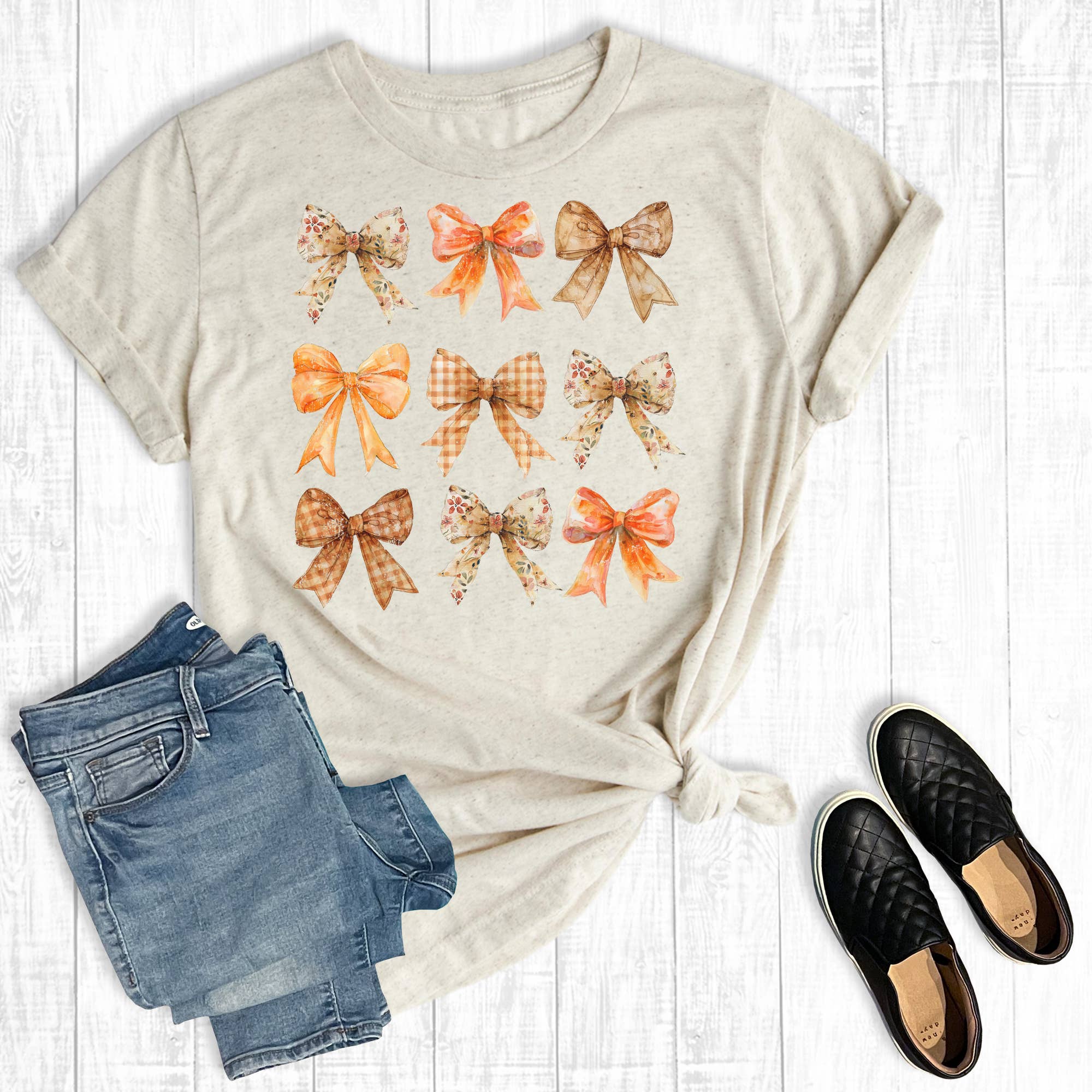 Retro Fall Coquette Pumpkin Bows Graphic Tee