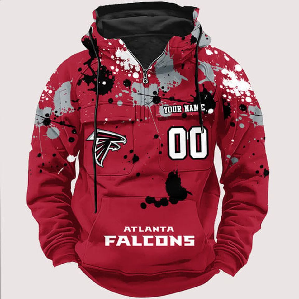 Personalized Atlanta Falcons Paint-Splatter Custom Name Number 3D Cargo Hoodie