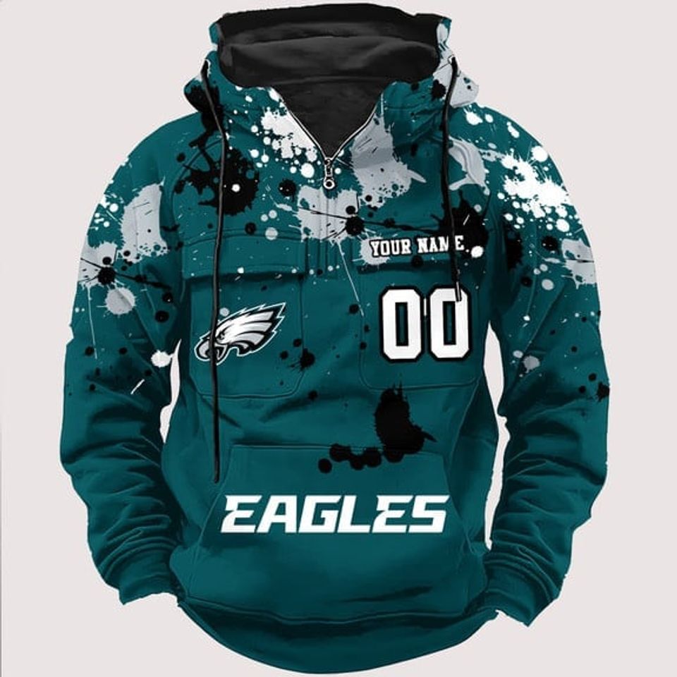 Personalized Philadelphia Eagle Paint-Splatter Custom Name Number 3D Cargo Hoodie