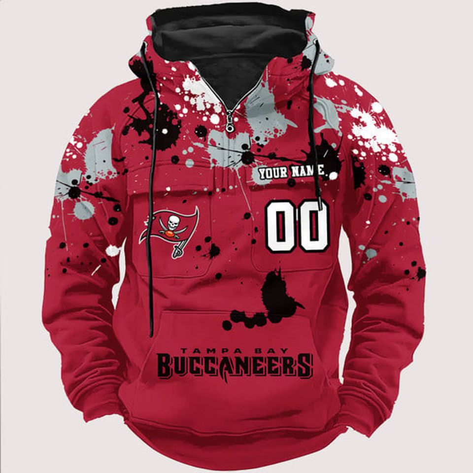 Personalized Tampa Bay Buccaneers Paint-Splatter Custom Name Number 3D Cargo Hoodie