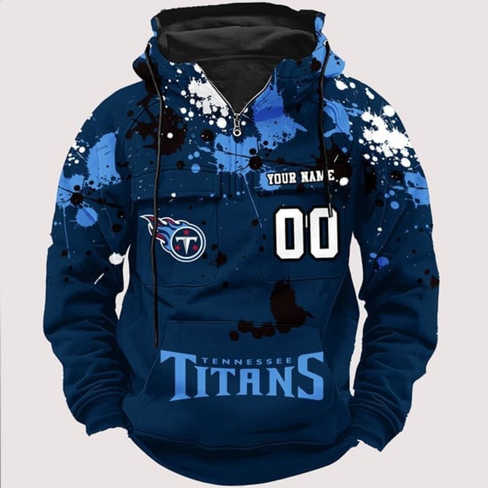 Personalized Tennessee Titans Paint-Splatter Custom Name Number 3D Cargo Hoodie