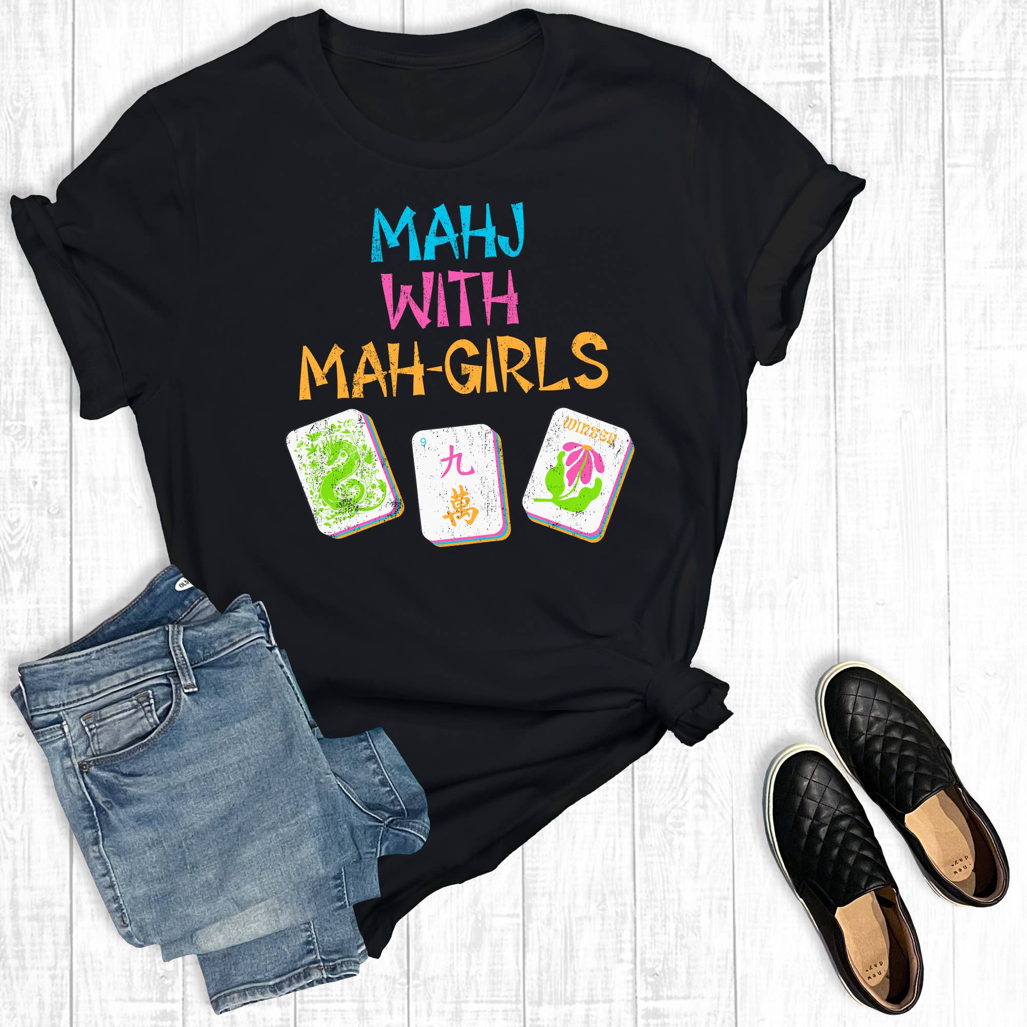 Retro Mahj with Mah Girls Graphic Tee