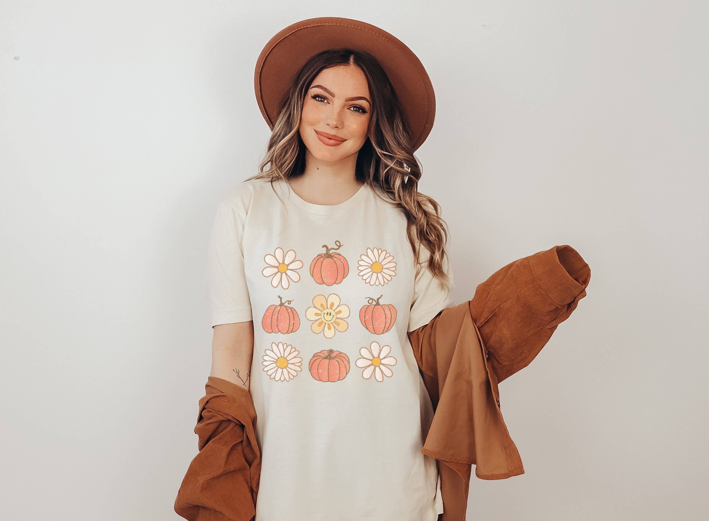 Vintage Pumpkins and Flowers Graphic Tee