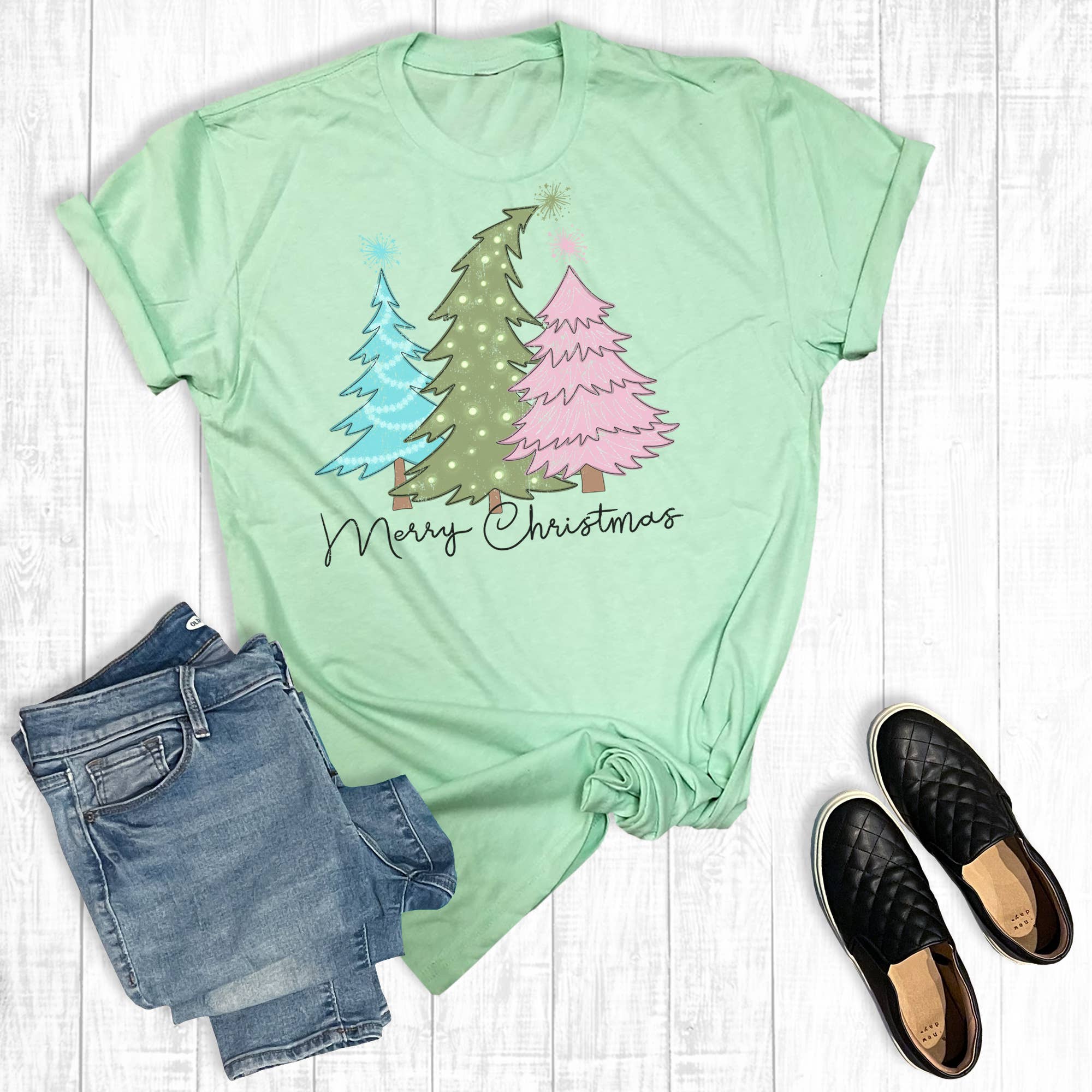 Pastel Christmas Trees Graphic Tee