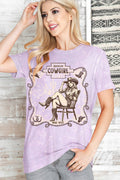 Women Cowgirl Graphic Print Mineral Wash Top