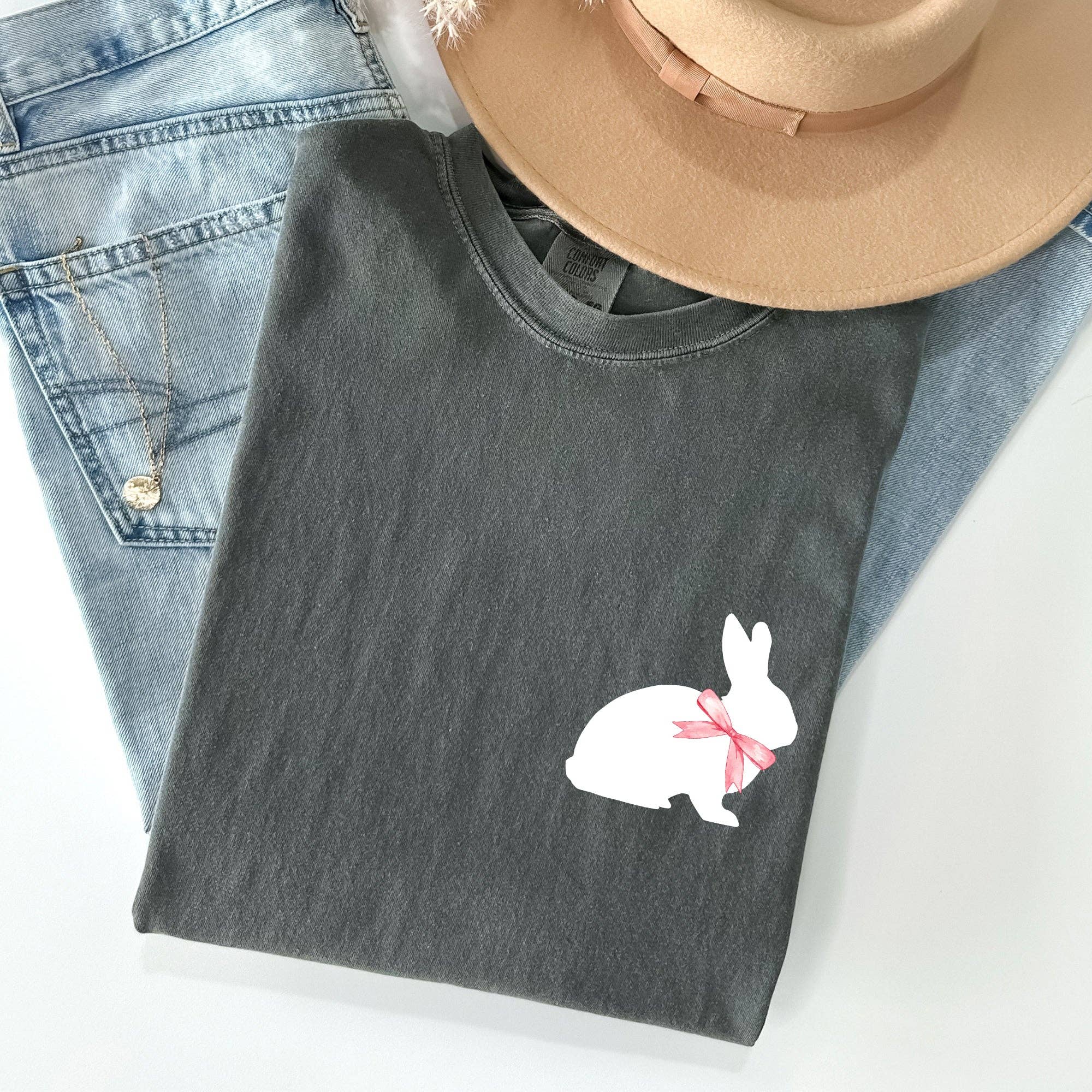 Bunny Wearing A Bow, Pocket Print, Easter Rabbit Tshirt