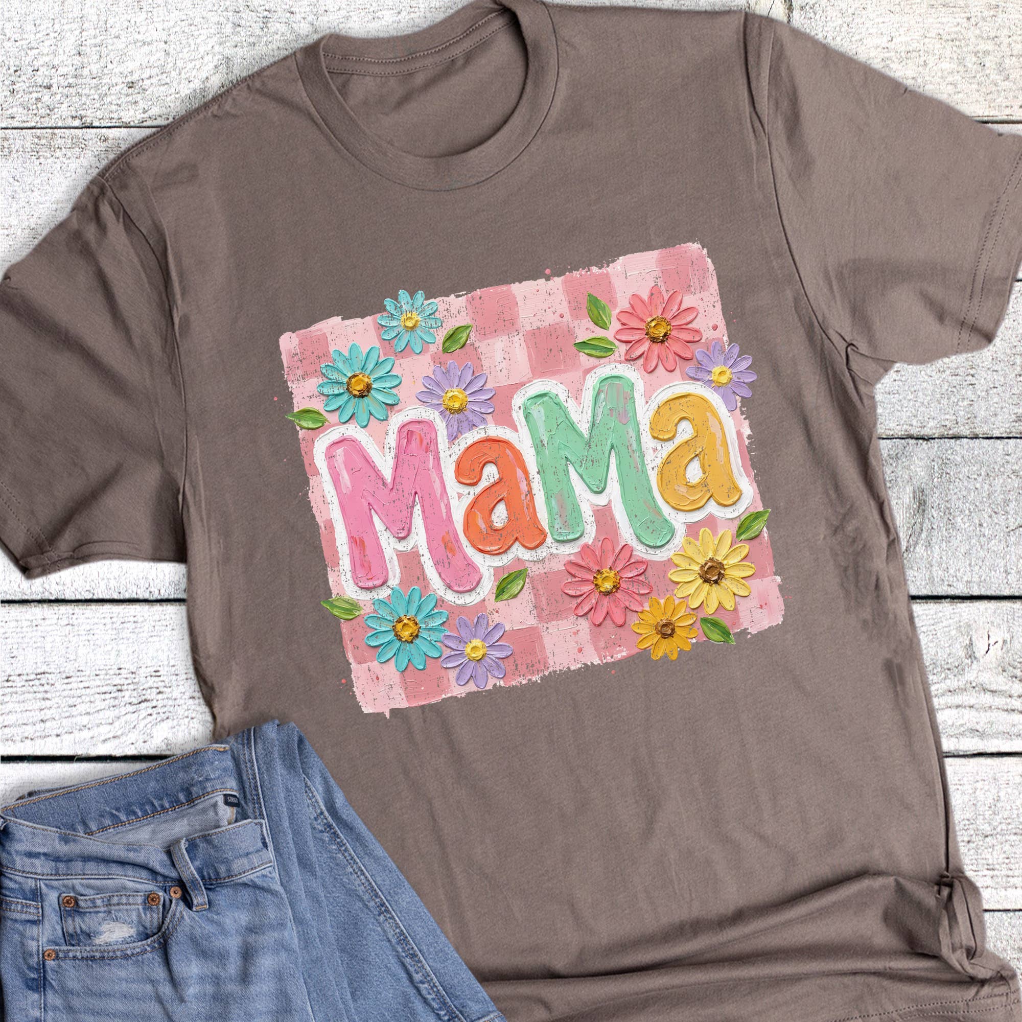 Mama Boho Floral Check Graphic Tee