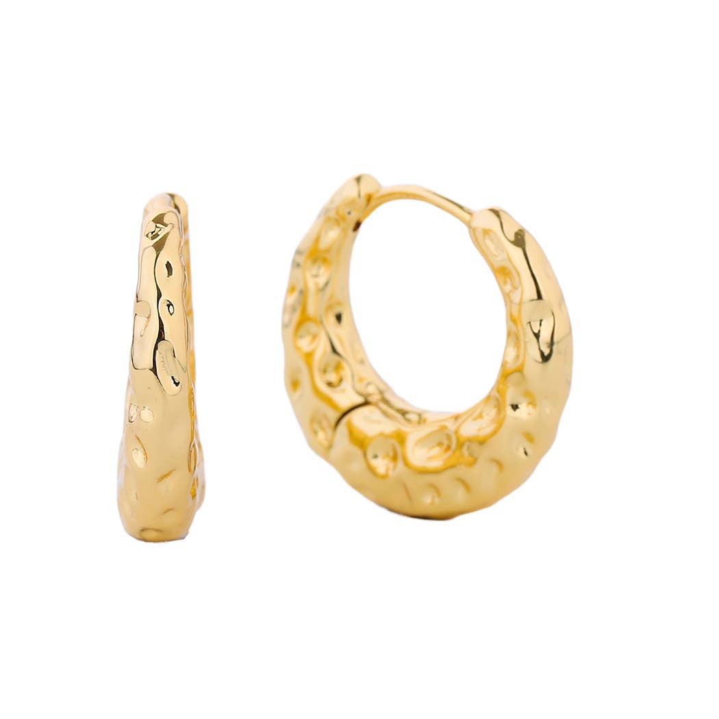 14K Gold-Dipped Textured Huggie Earring