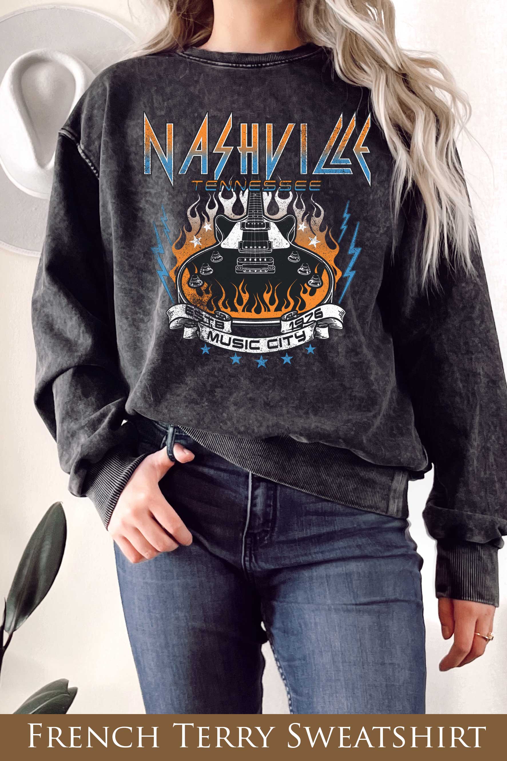 Nashville Tennessee Graphix Mineral Terry Sweatshirts