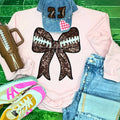 Sequins Football Bow Patch Light Pink Crewneck Sweatshirt