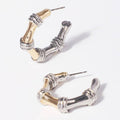 Bamboo Inspired Two Tone Hoop Post Earrings