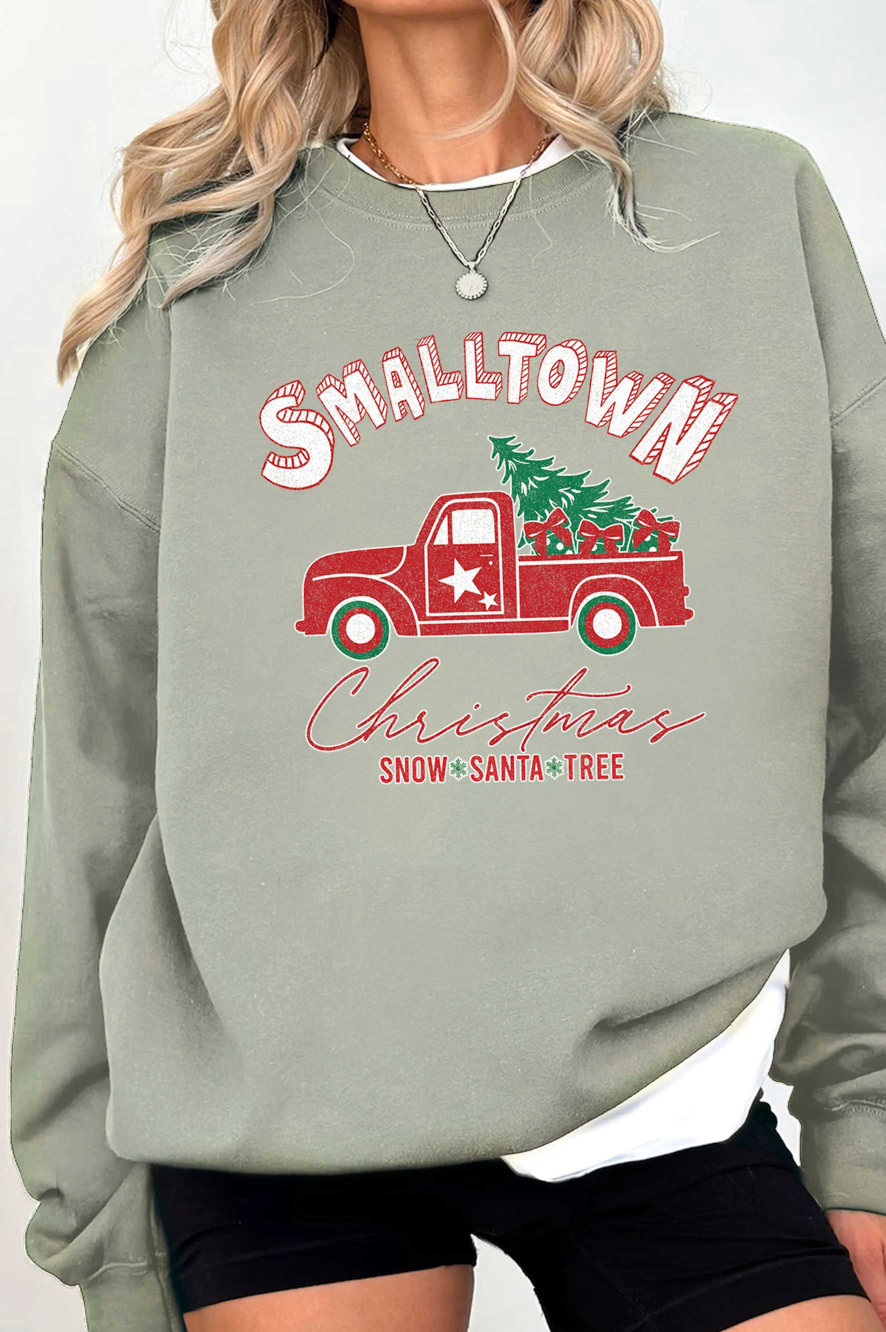 Small Town Christmas Graphic Brushed Sweatshirts