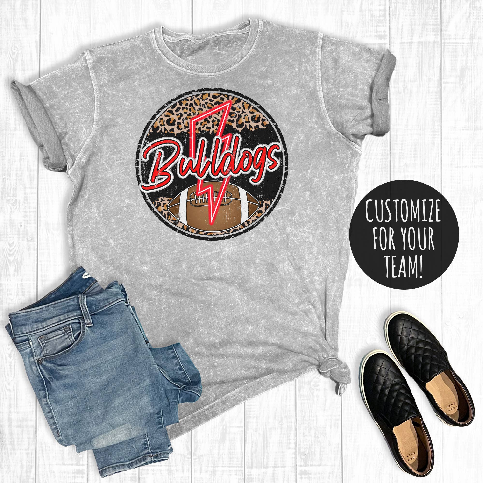 Custom Lightning Football Neon Mineral Wash Graphic Tee
