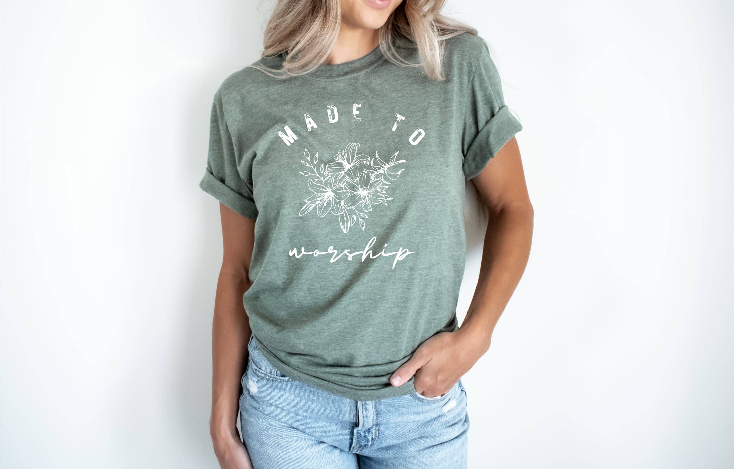 Made To Worship Olive Boho Faith Based Graphic Tee