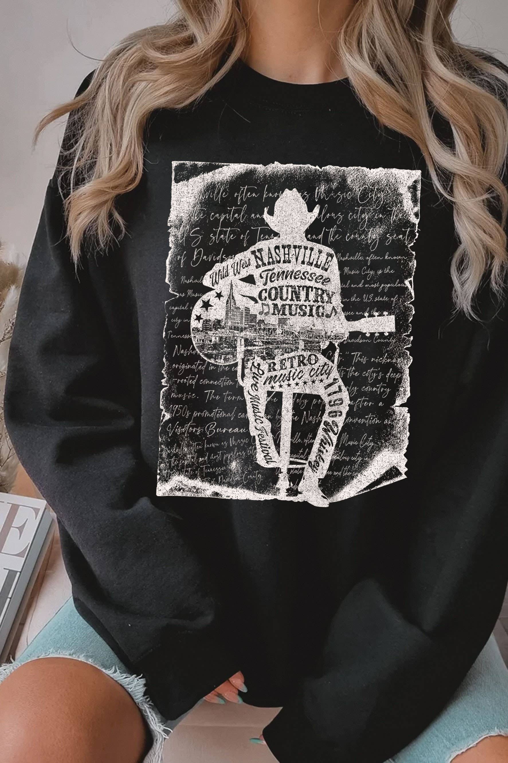 Nashville Country Music Graphic Brushed Sweatshirts