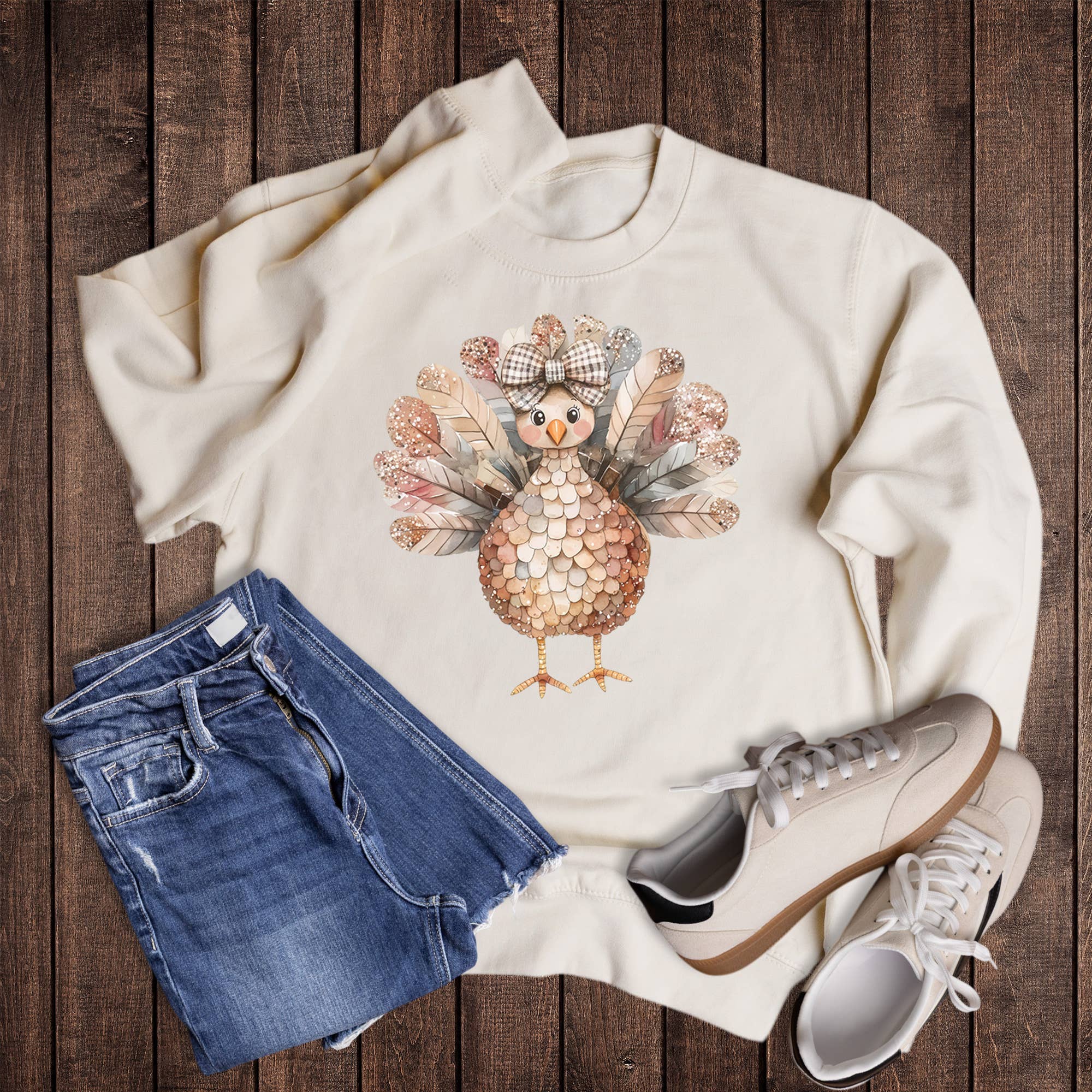 Fall Glitter Bow Turkey Sweatshirt