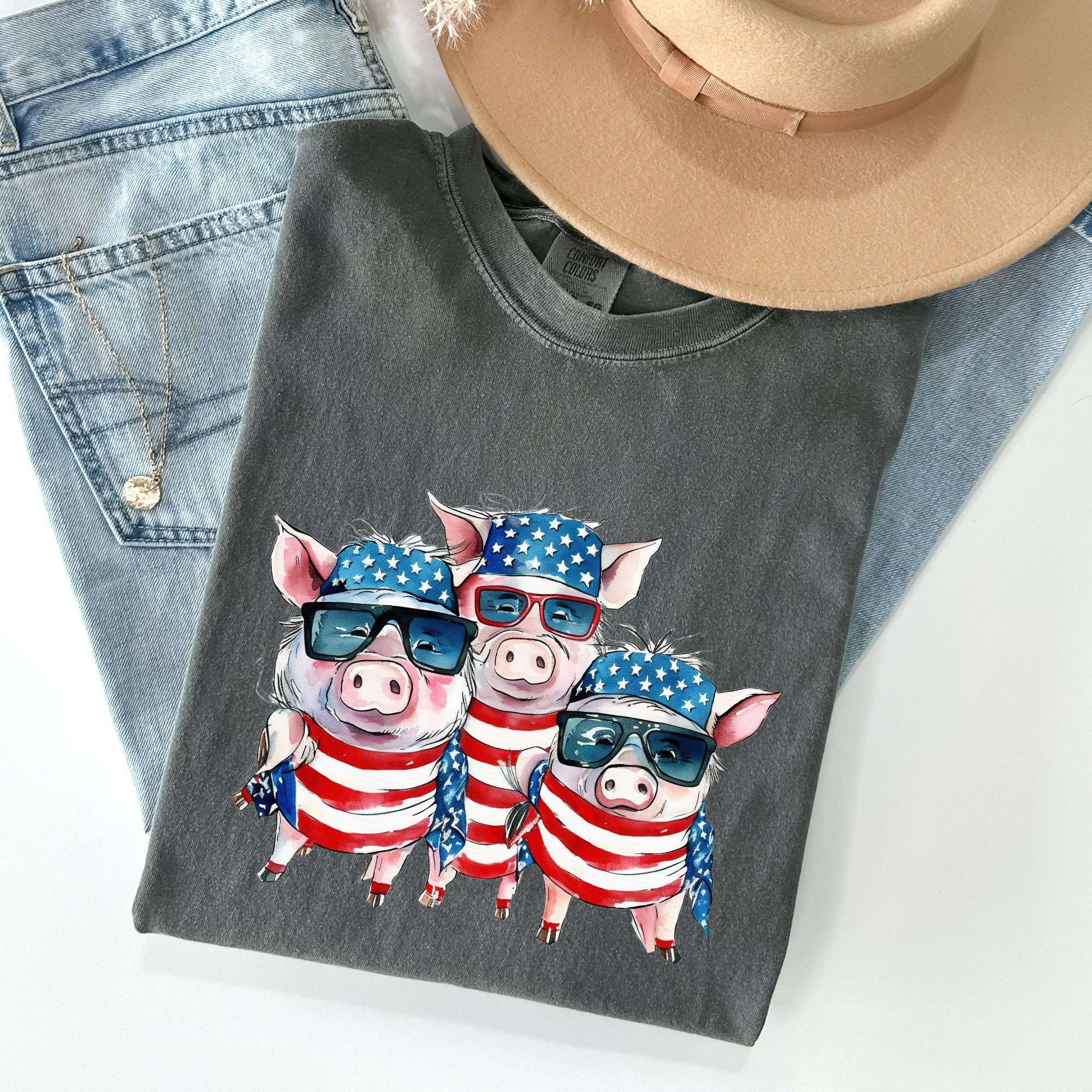 Patriotic Pigs, Hippie, Funny, Patriotic, 4th of July Tshirt