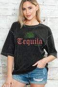 Women Tequila Graphic Print Oversize Mineral Top