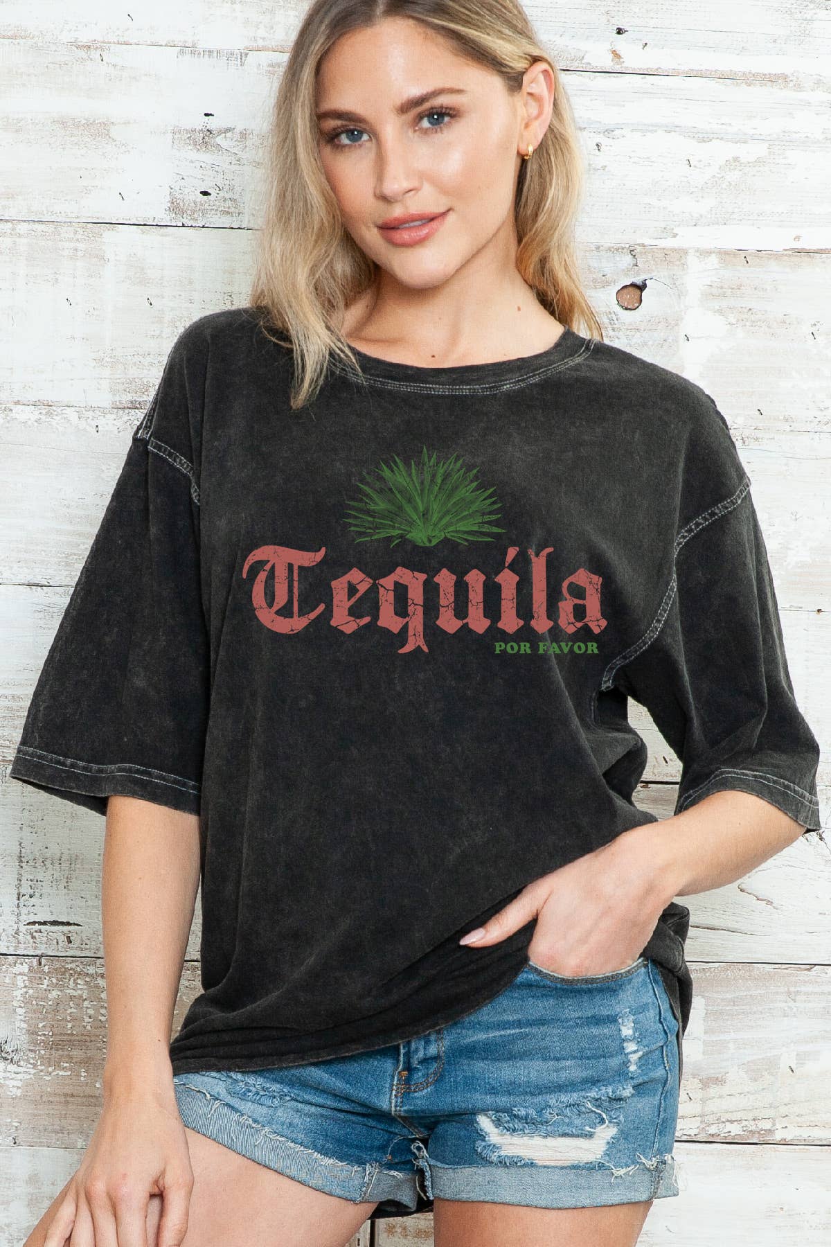 Women Tequila Graphic Print Oversize Mineral Top