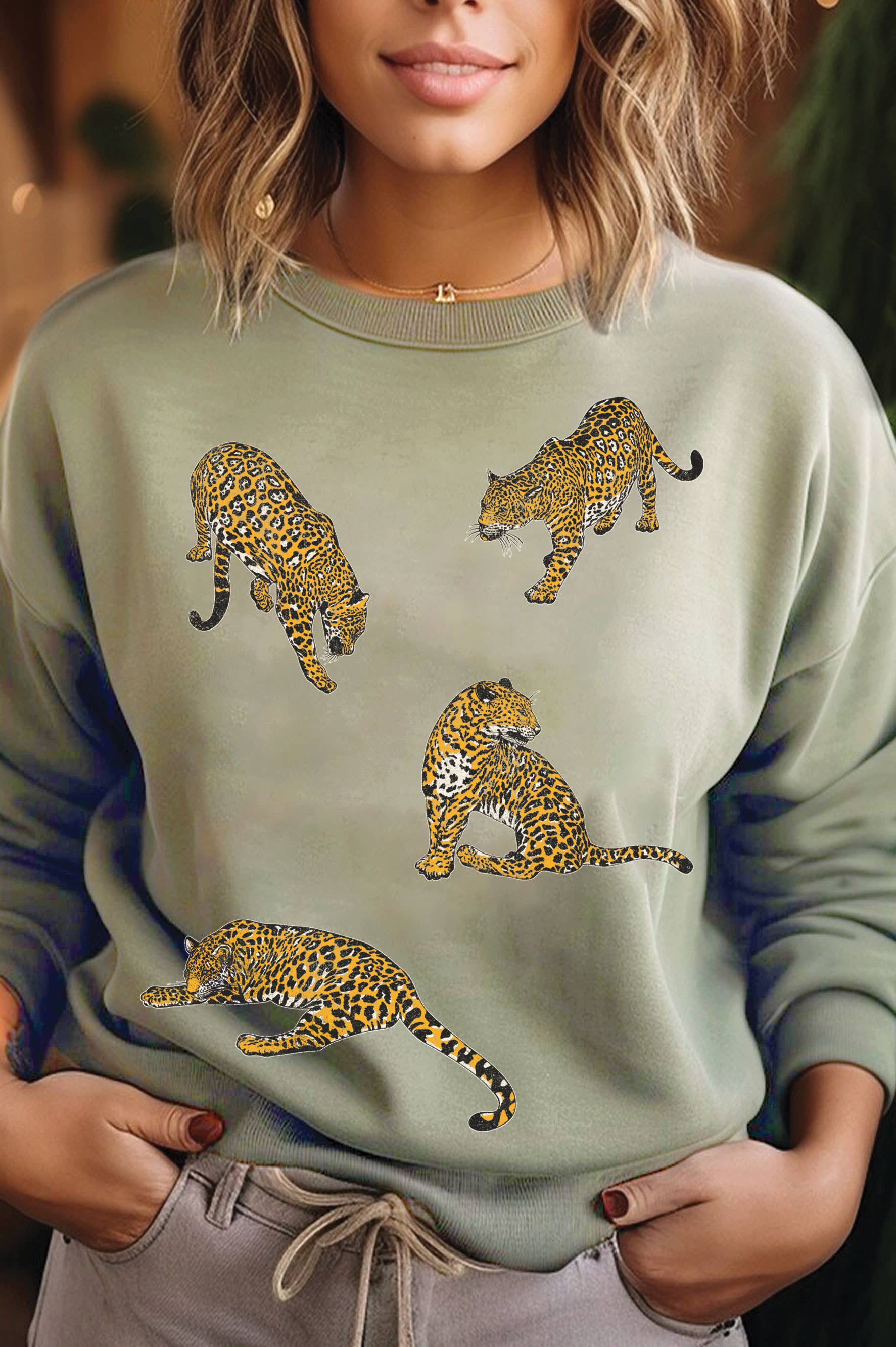 Leopards Graphic Brushed Sweatshirts