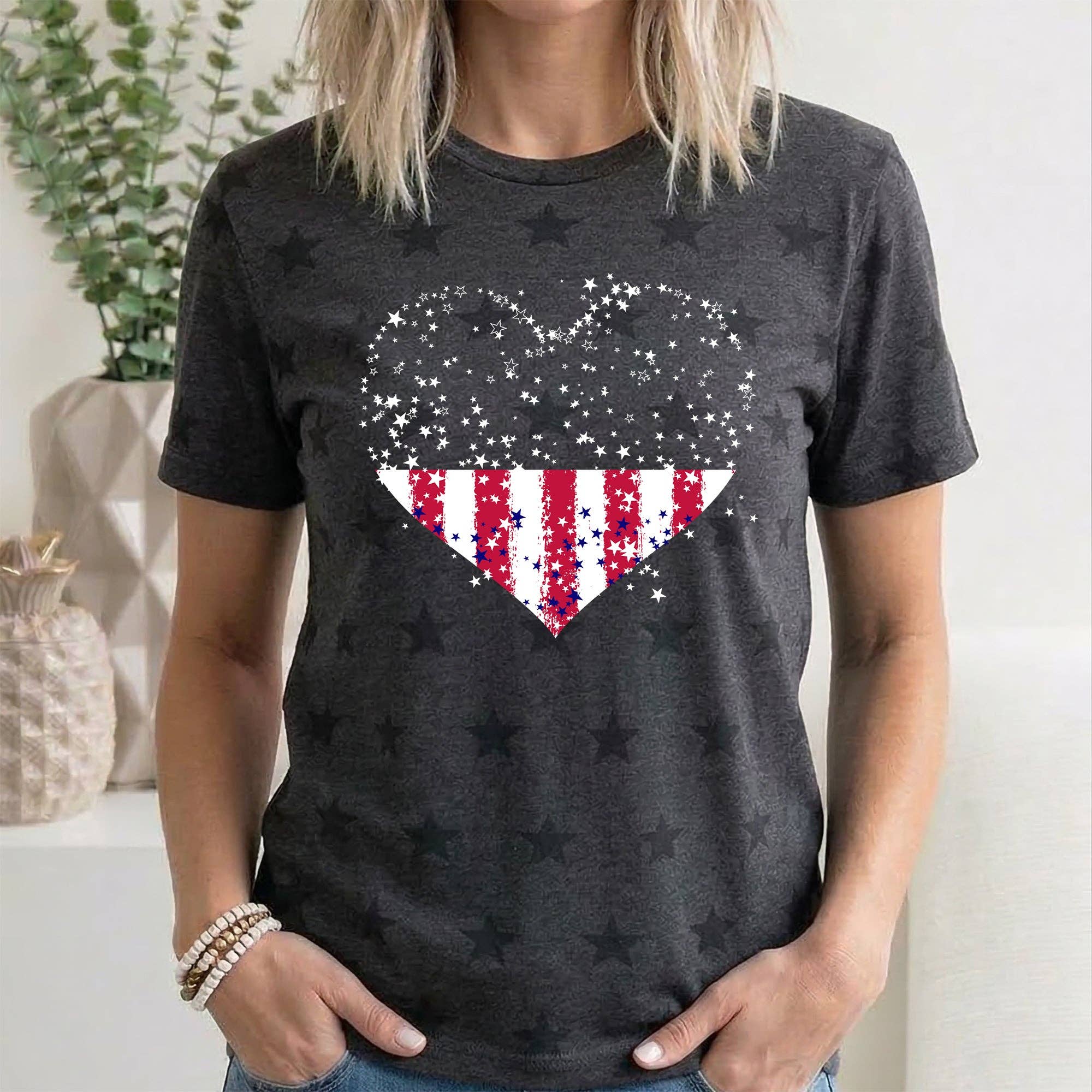 Star Hearts, Patriotic, 4th of July, Star Pattern T-Shirt