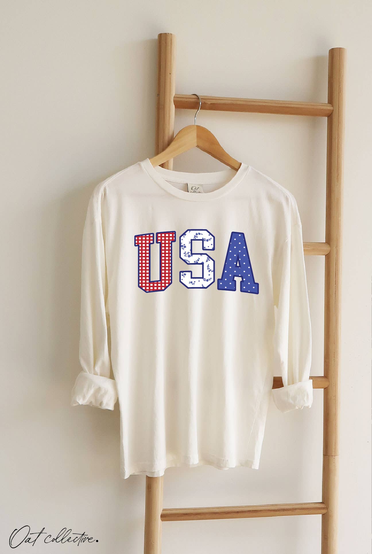 USA with Pattern  Mineral Washed Long Sleeve Graphic