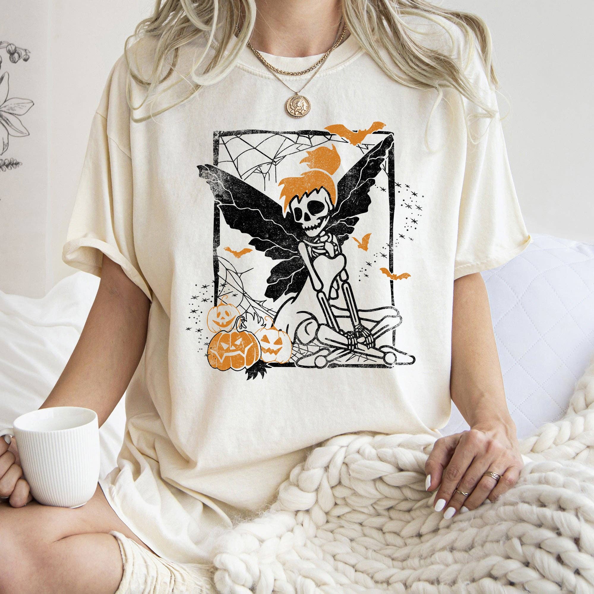 Tinkerbell Skeleton Halloween T-Shirt Black Print