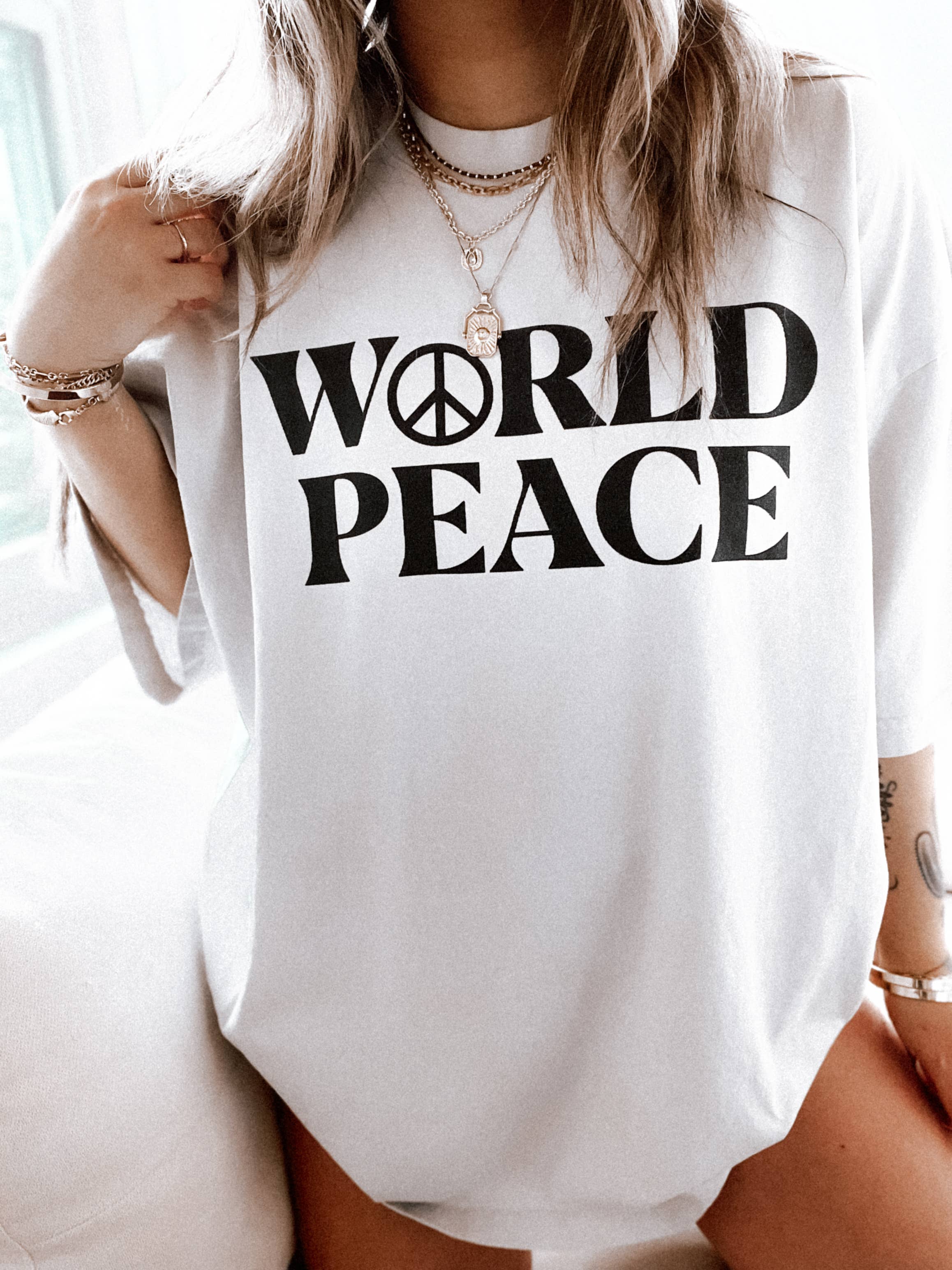 World Peace Human Rights Activism Graphic Tee - Ivory