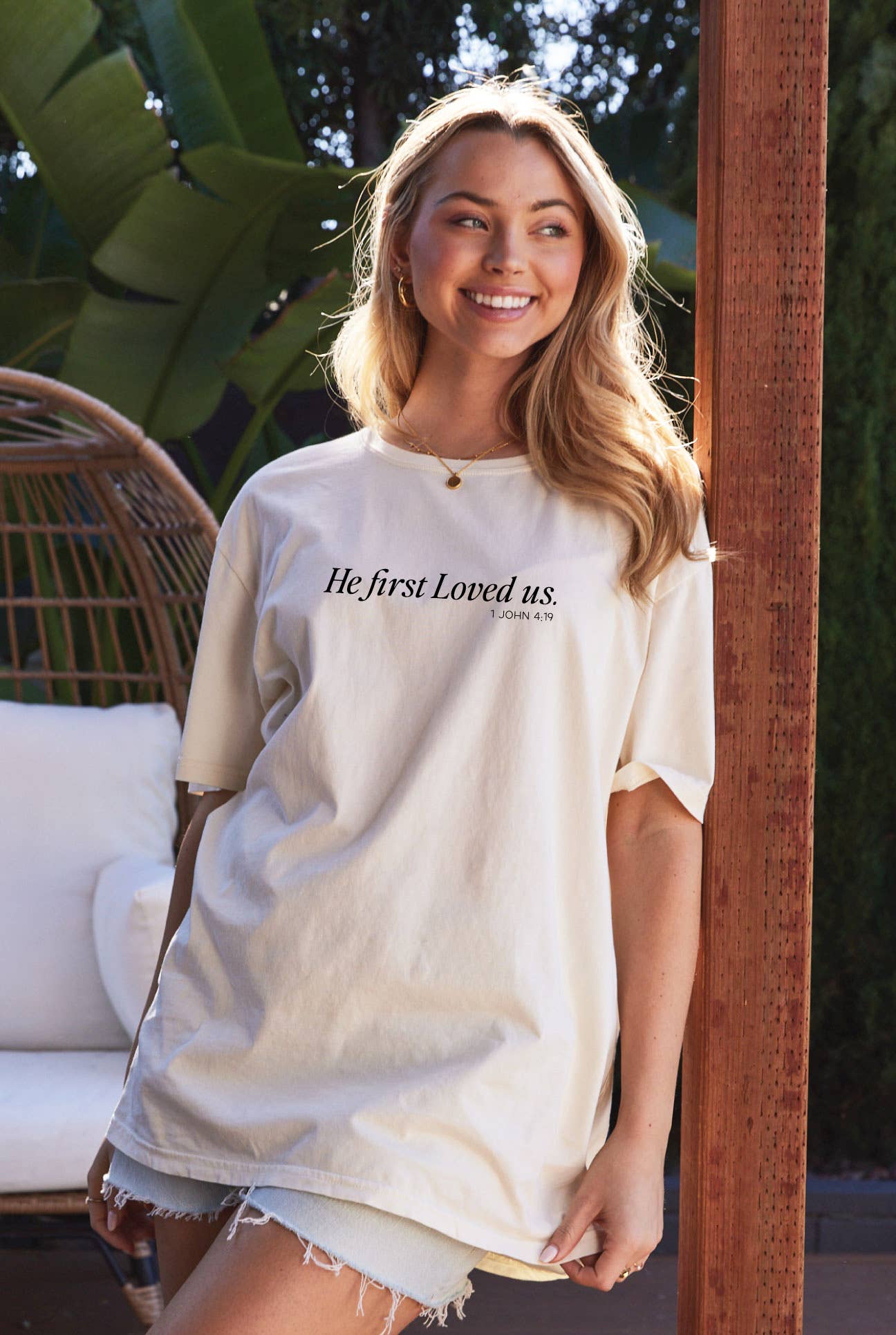 He First Loved Us Oversized Graphic Top