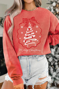 Merry Christmas Bow Tree Mineral Graphic Terry Sweatshirts