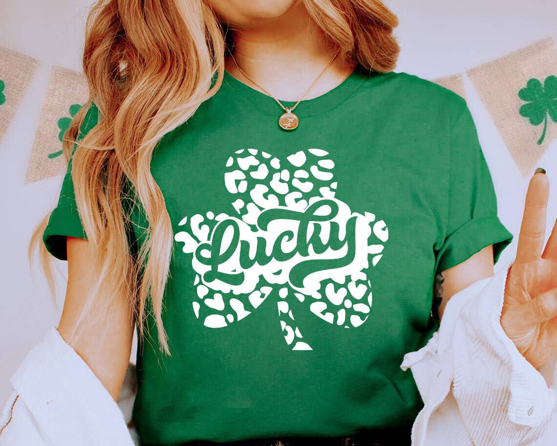 St Patricks Day - Lucky Clover Leopard Shirt
