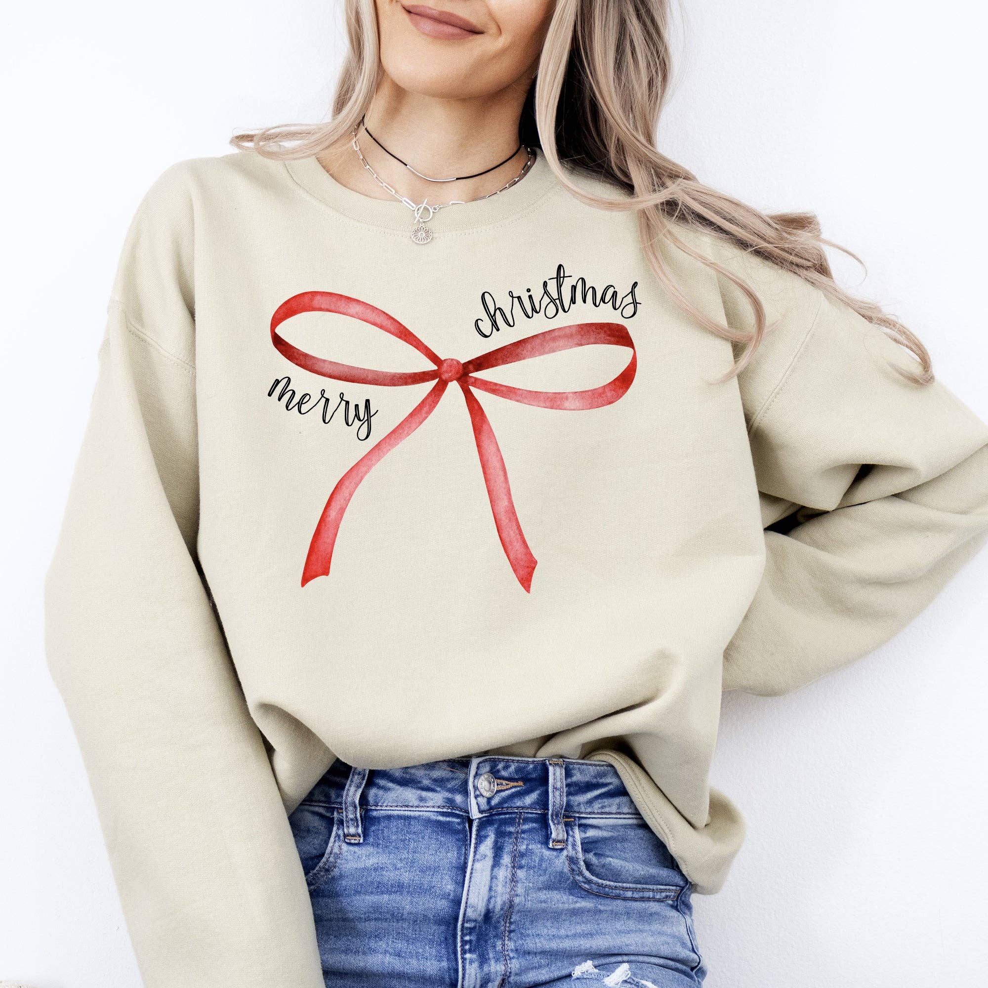Merry Christmas Bow, Coquette, Classic, Girly Sweatshirt