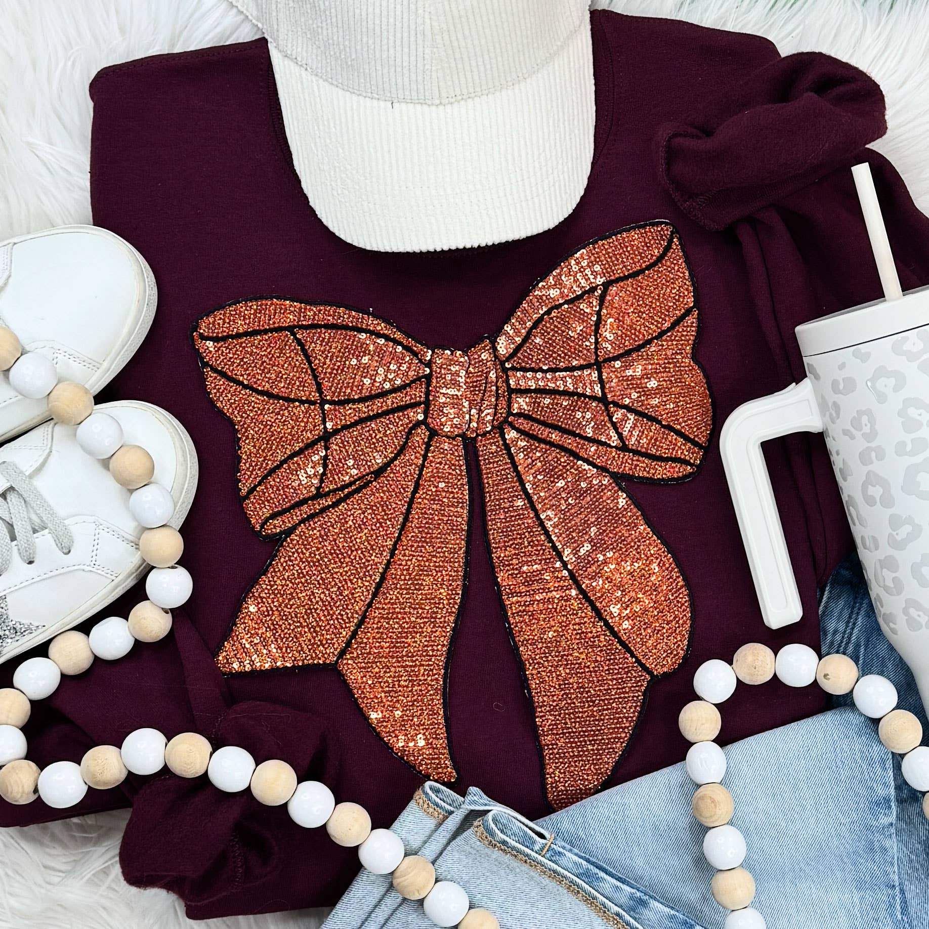 Sequins Basketball Bow Patch Garnet Sweatshirt