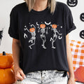 Dancing Pumpkin Skeletons Halloween T-Shirt White Print