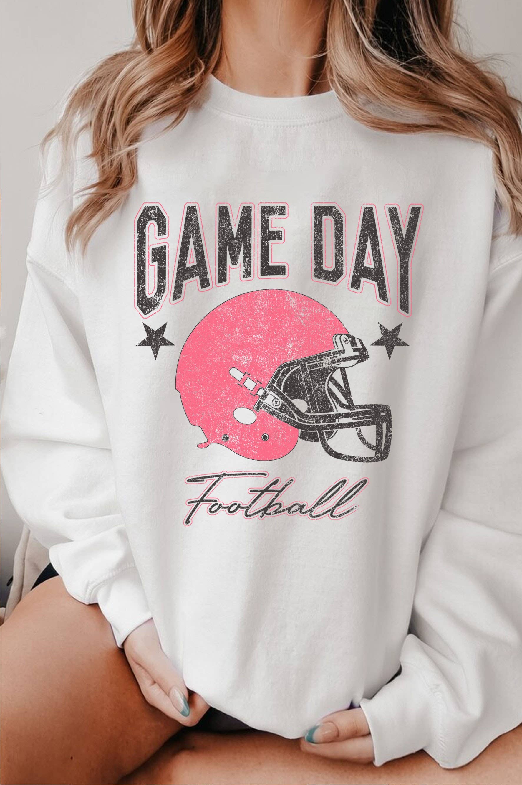 Game Day Football Pink Helmet Graphic Brushed Sweatshirts