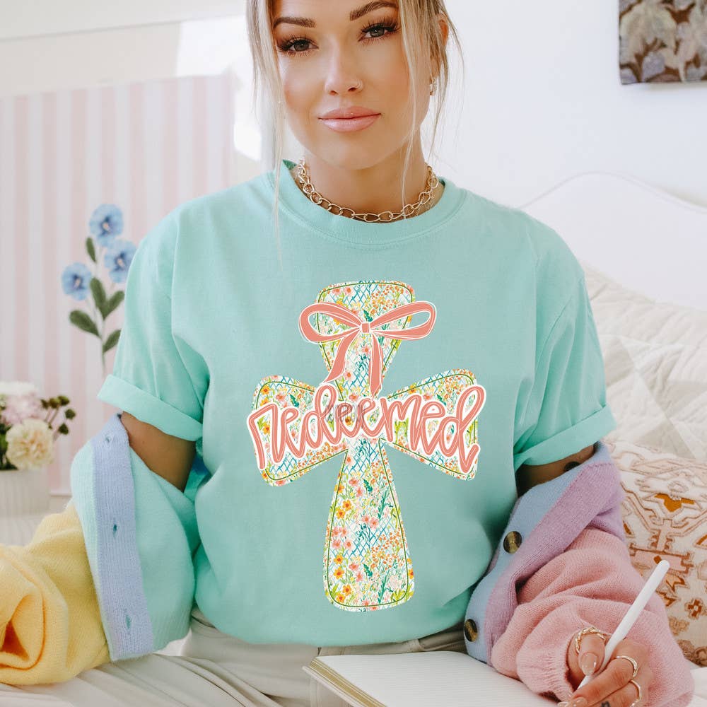 Redeemed Spring Floral Bow Cross Tee