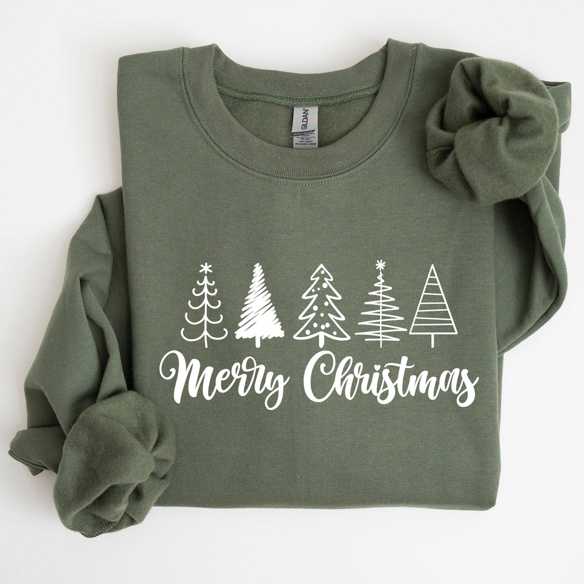 Minimalist Merry Christmas Trees, Classic, Retro, Sweatshirt