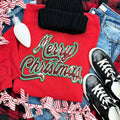 Red Lettering Sequin Merry Christmas Chenille Crewneck Sweatshirt