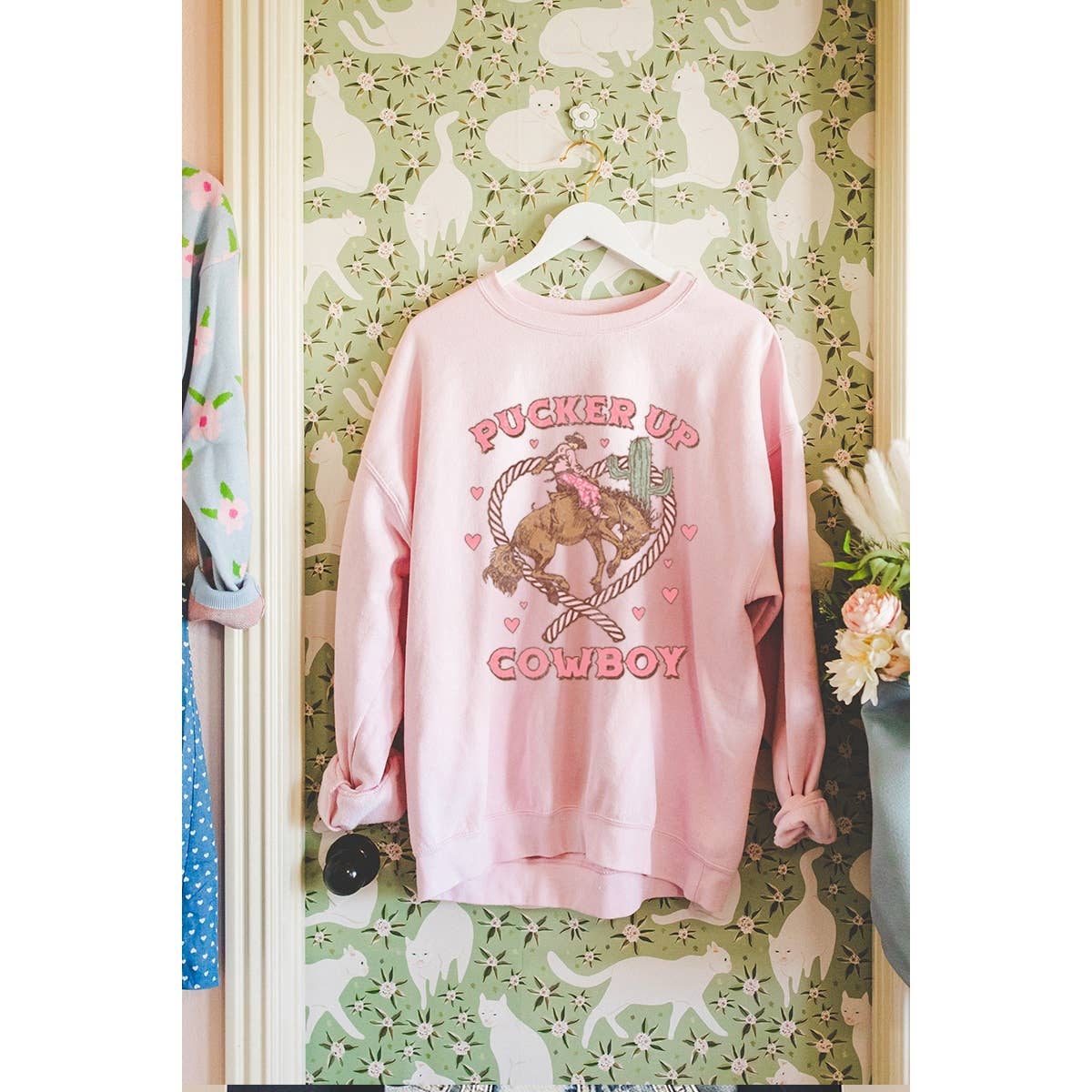 Pucker Up Cowboy Valentine  Graphic  Sweatshirts