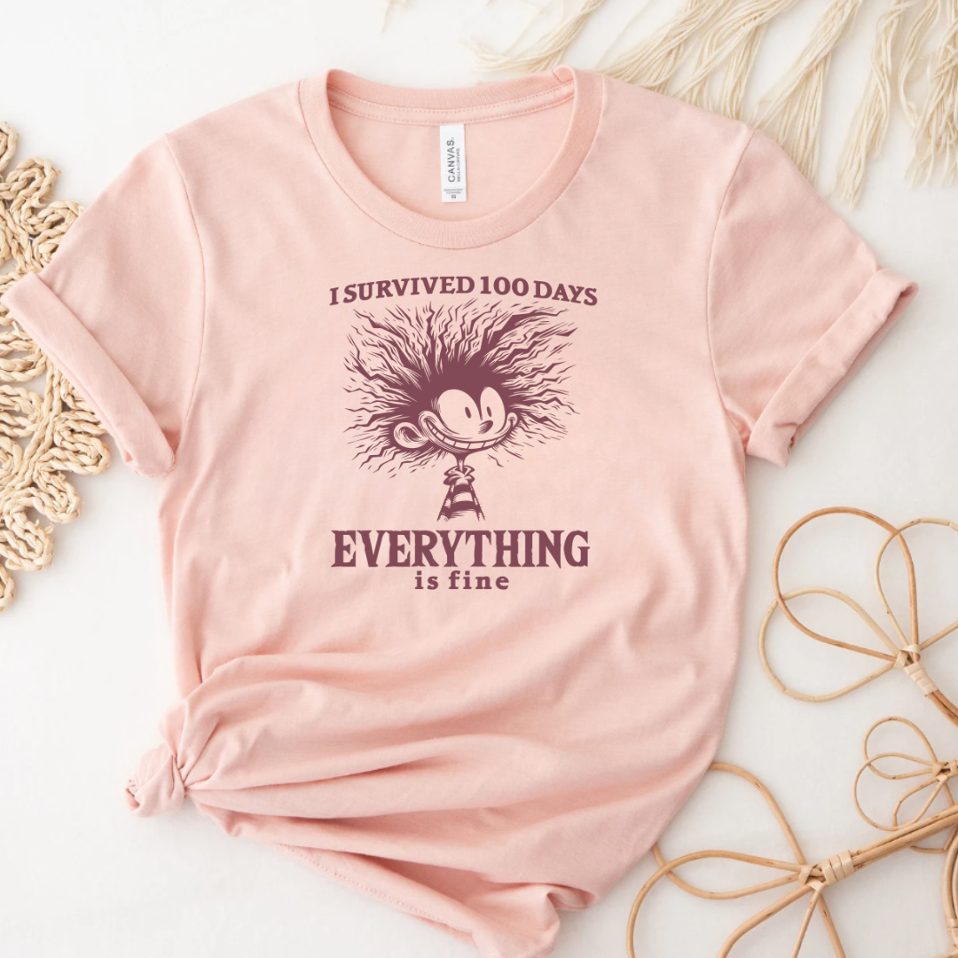 I Survived 100 Days Everything Is Fine Funny School T-Shirt