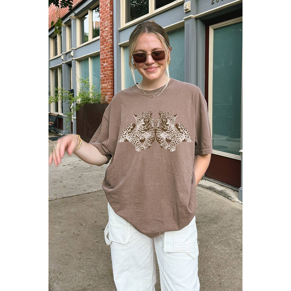 Twin Leopard Vintage Graphic Oversized Tee