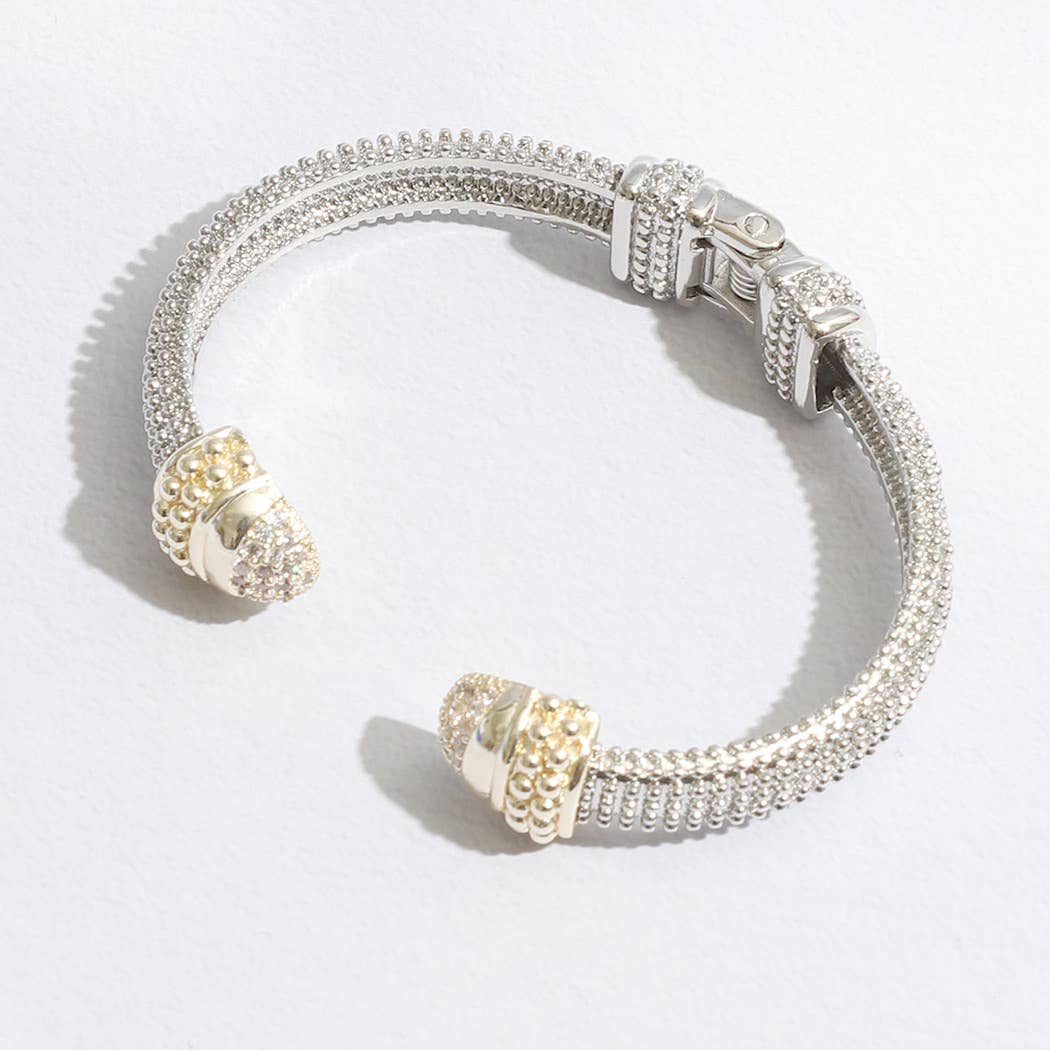 Two Tone Textured Cuff Bangle Bracelet