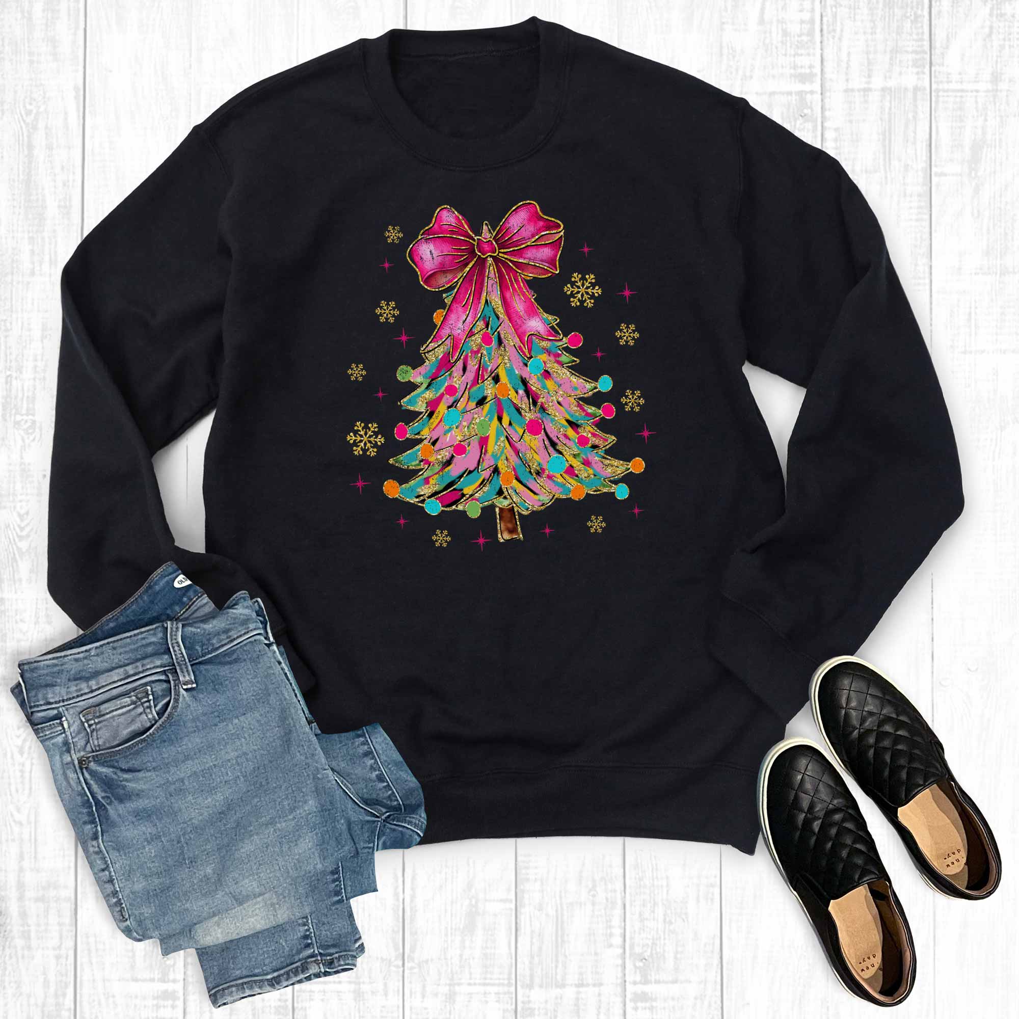 Retro Colorful Christmas Tree Graphic Sweatshirt