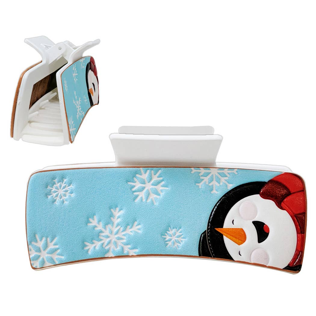 Snowman Snowflake Print Leather Hair Claw