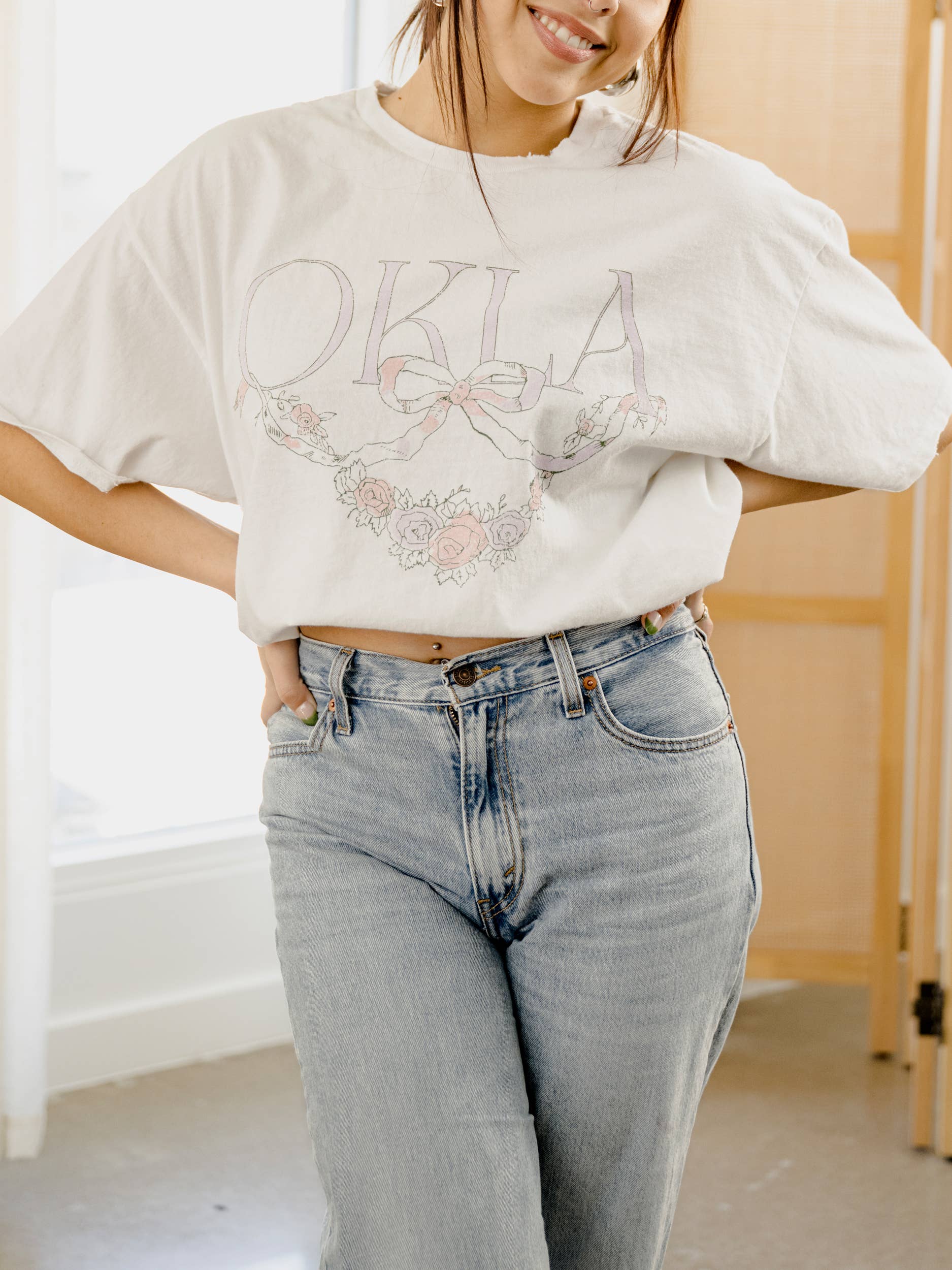 Okla Swag White Thrifted Graphic Tee